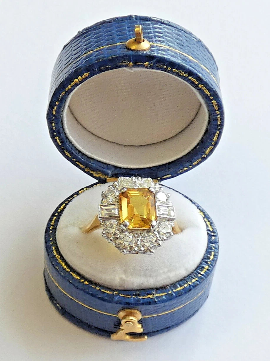 Diamond Yellow Sapphire Ring 3.25 Carats 18ct Yellow Gold Size O BA144