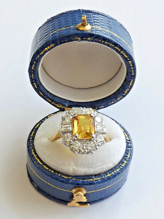 Diamond Yellow Sapphire Ring 3.25 Carats 18ct Yellow Gold Size O BA144