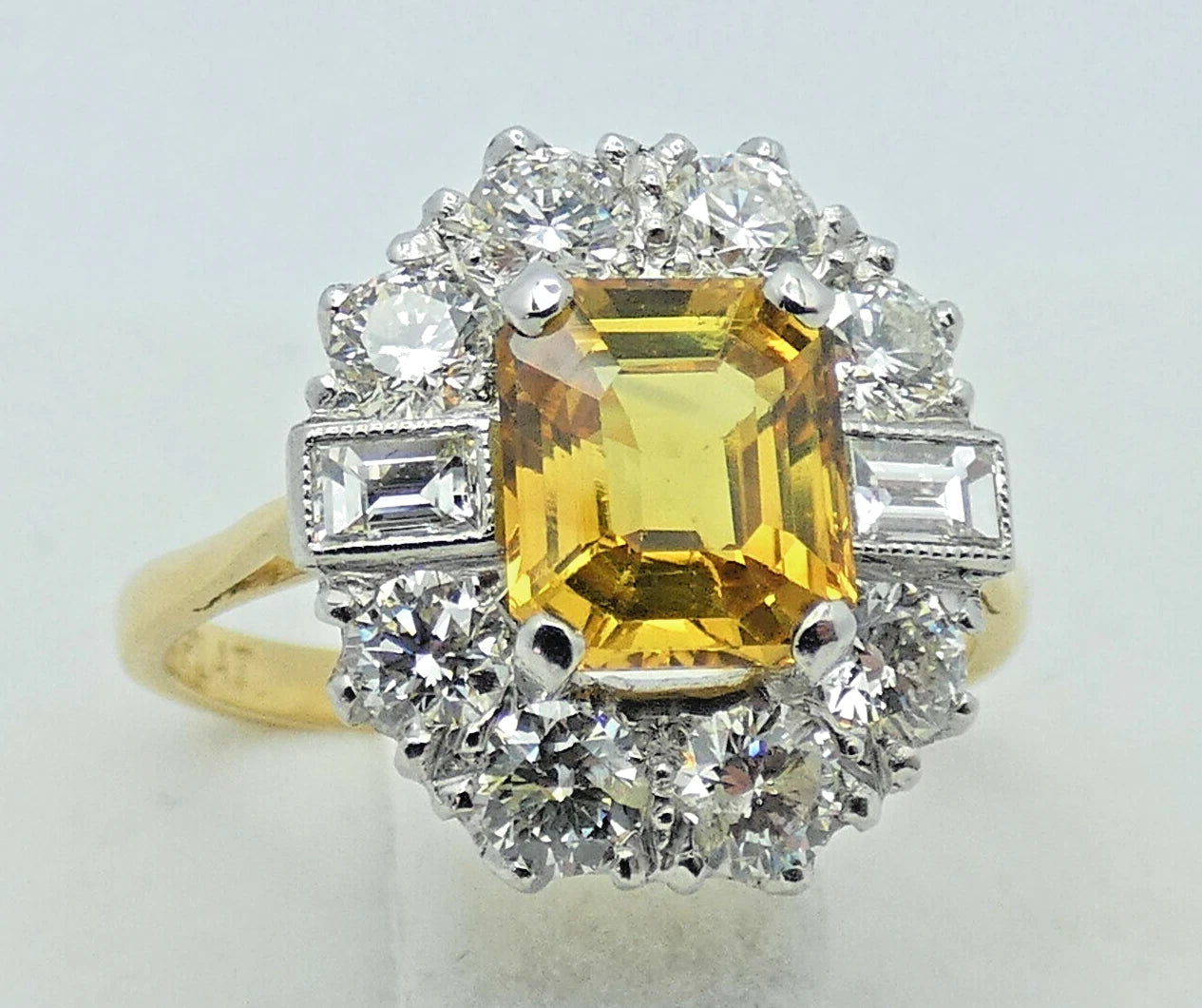 Diamond Yellow Sapphire Ring 3.25 Carats 18ct Yellow Gold Size O BA144