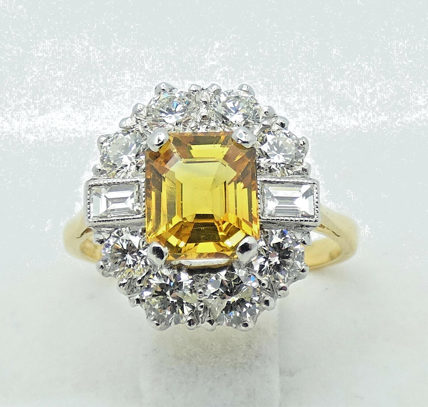 Diamond Yellow Sapphire Ring 3.25 Carats 18ct Yellow Gold Size O BA144
