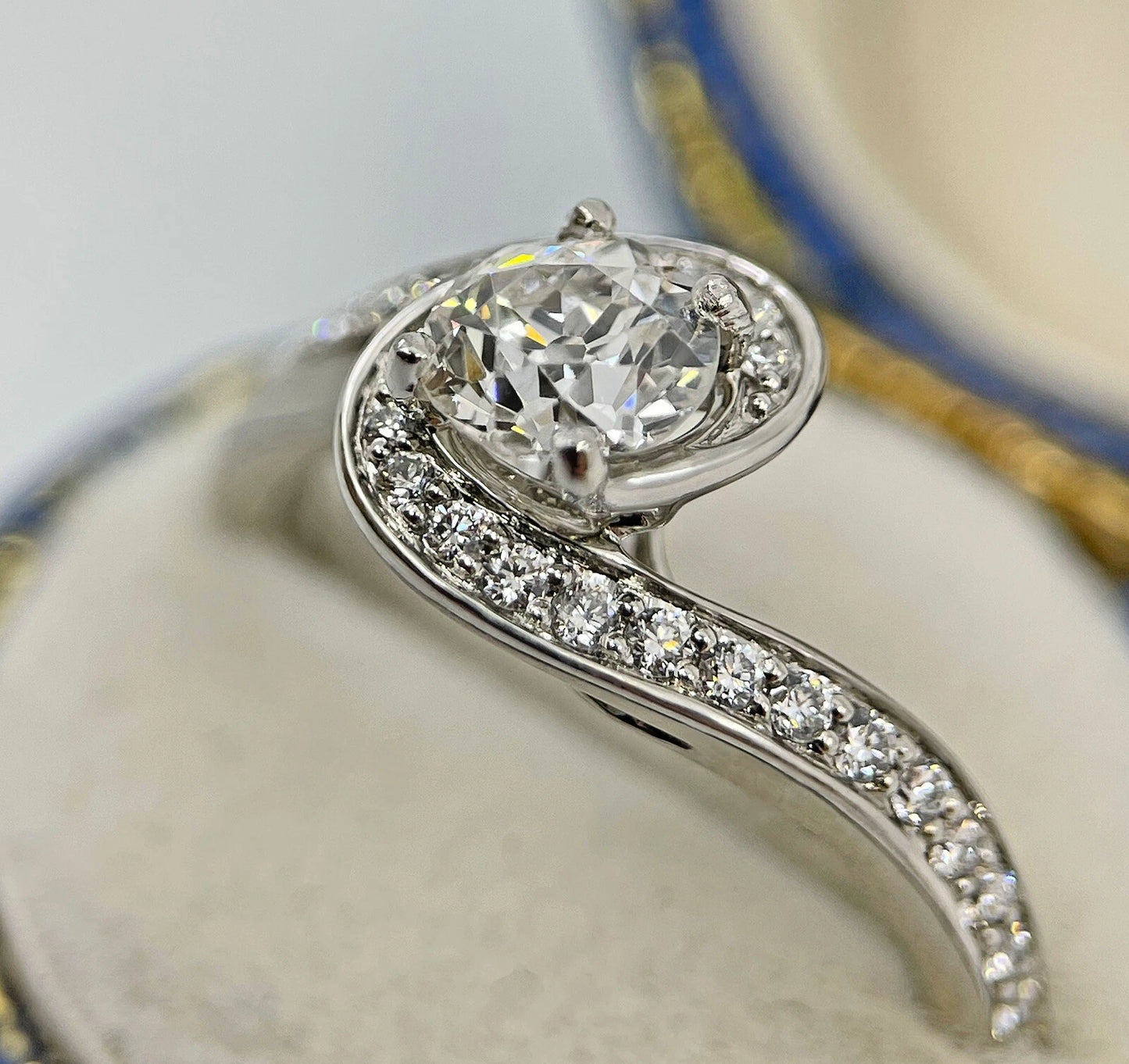 Diamond Solitaire Ring Old Cut Platinum 1.15 Carats Swirl Quality Size N BA319