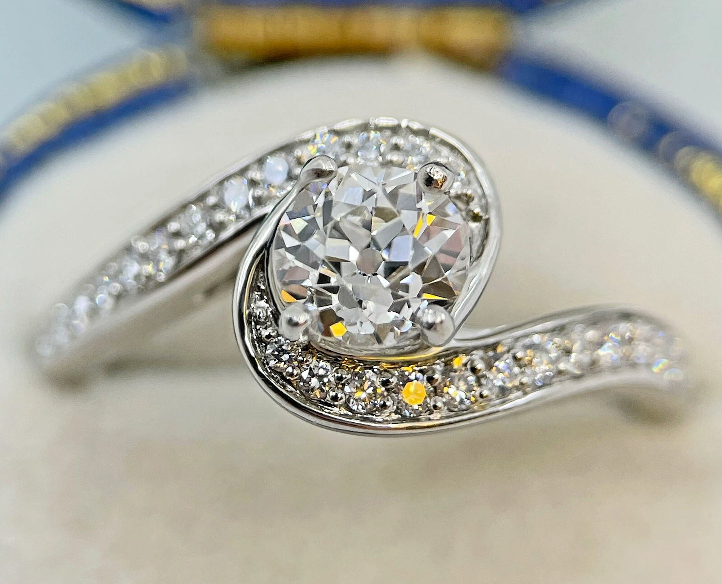 Diamond Solitaire Ring Old Cut Platinum 1.15 Carats Swirl Quality Size N BA319