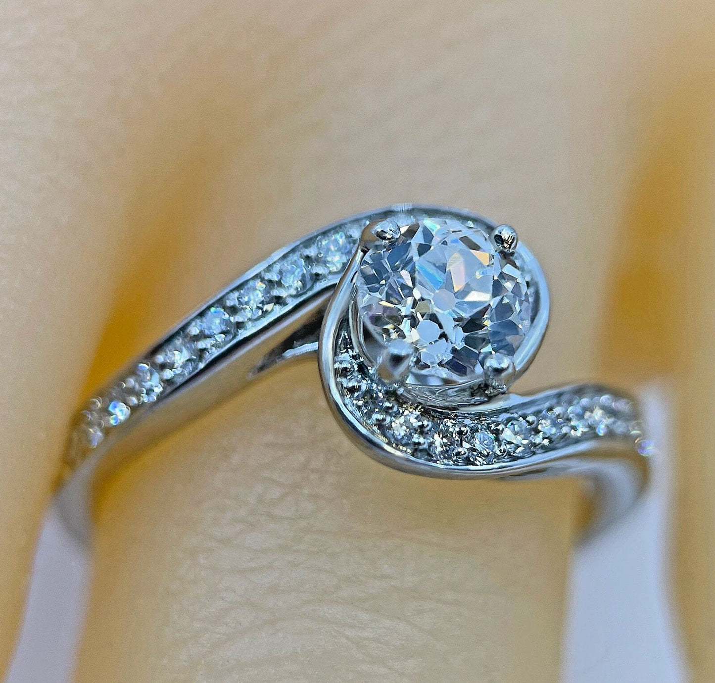 Diamond Solitaire Ring Old Cut Platinum 1.15 Carats Swirl Quality Size N BA319