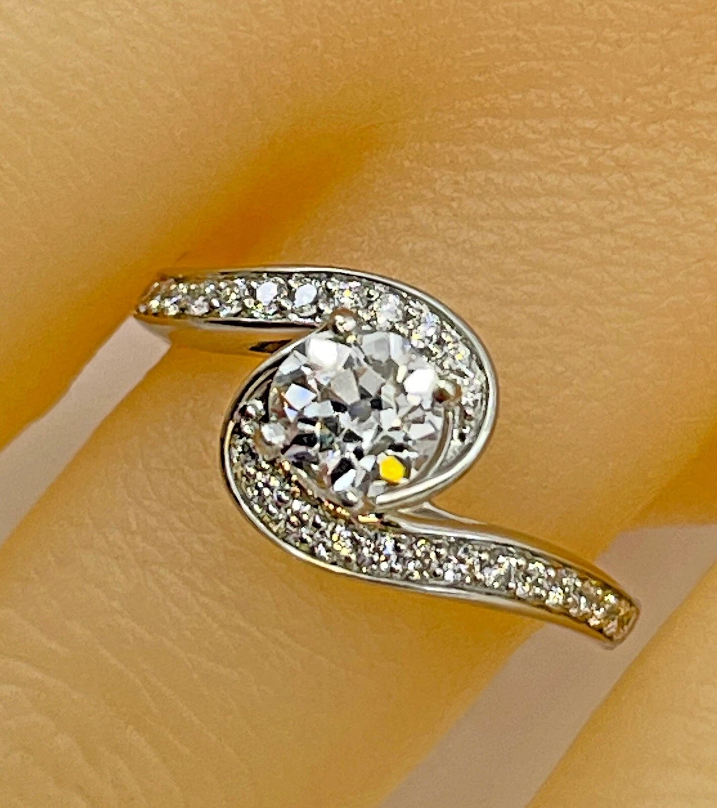 Diamond Solitaire Ring Old Cut Platinum 1.15 Carats Swirl Quality Size N BA319