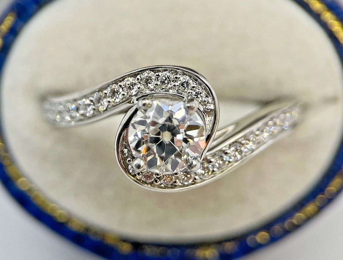 Diamond Solitaire Ring Old Cut Platinum 1.15 Carats Swirl Quality Size N BA319