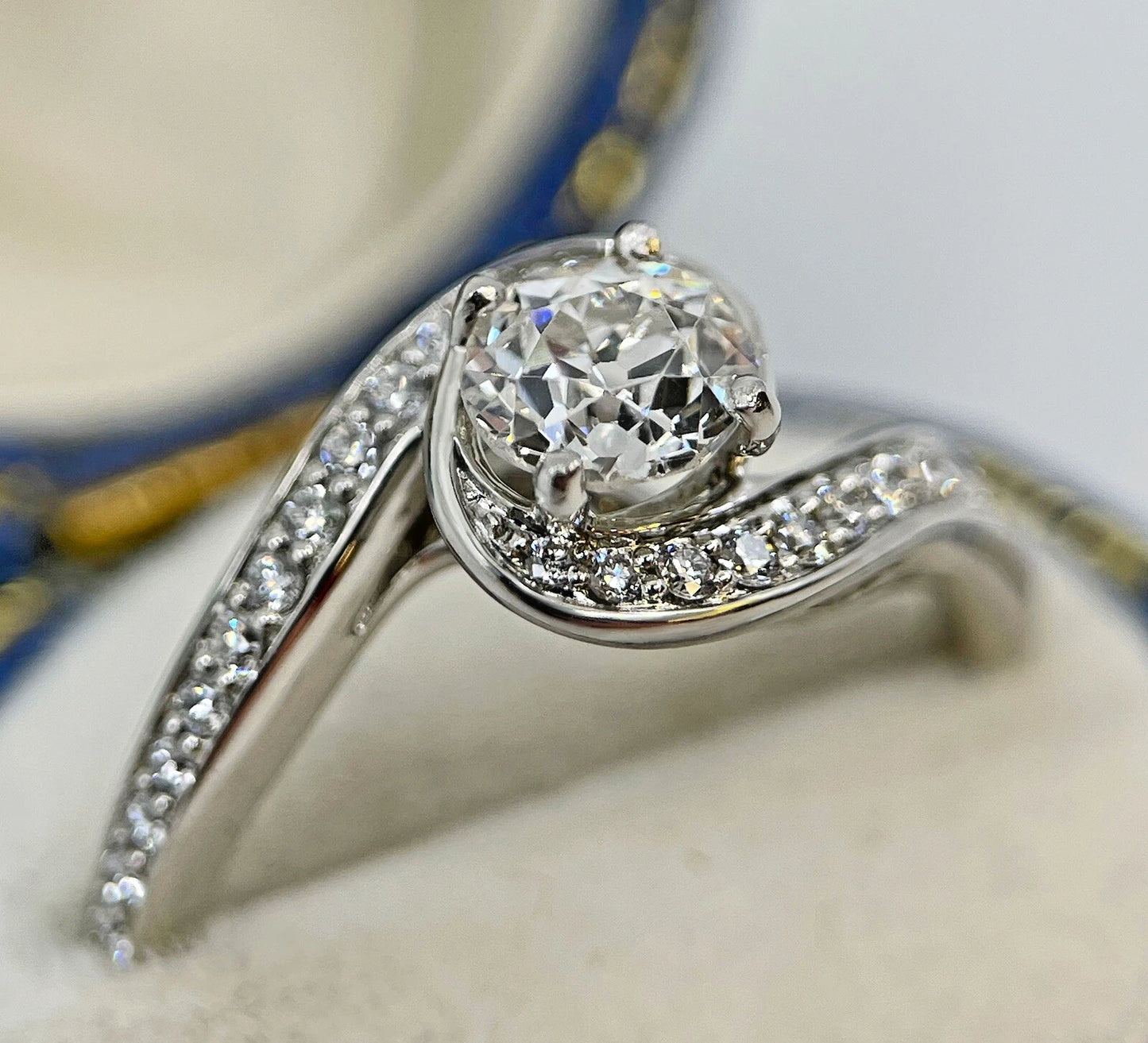 Diamond Solitaire Ring Old Cut Platinum 1.15 Carats Swirl Quality Size N BA319