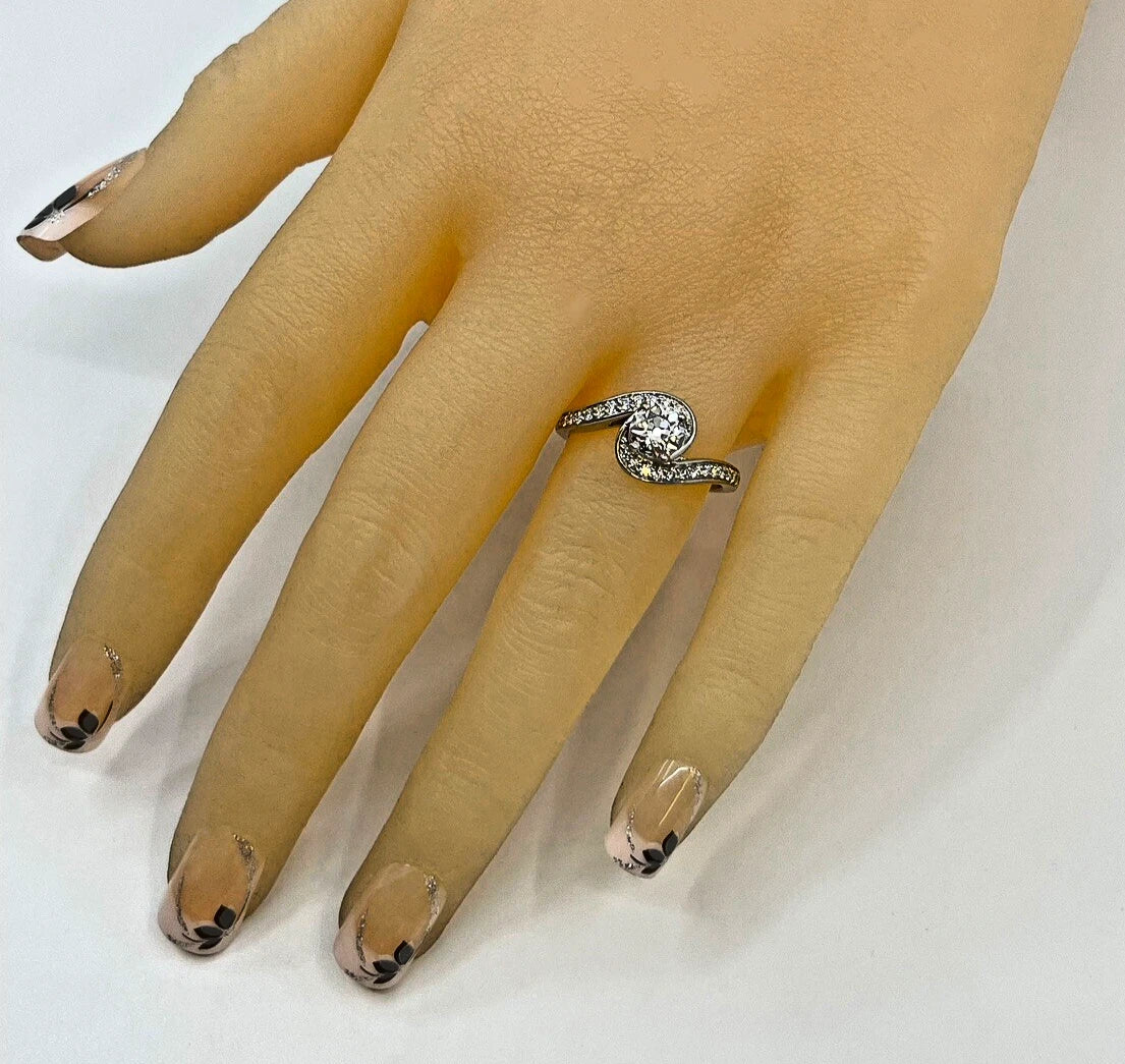 Diamond Solitaire Ring Old Cut Platinum 1.15 Carats Swirl Quality Size N BA319