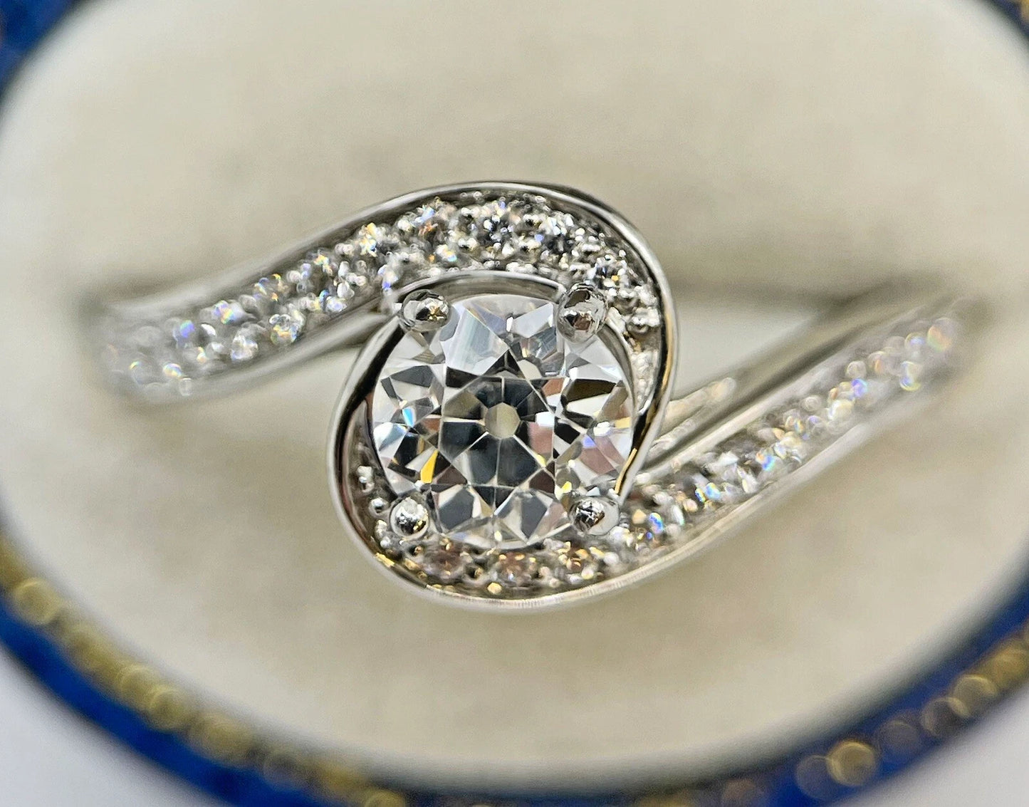 Diamond Solitaire Ring Old Cut Platinum 1.15 Carats Swirl Quality Size N BA319