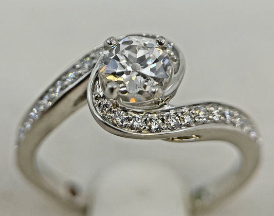 Diamond Solitaire Ring Old Cut Platinum 1.15 Carats Swirl Quality Size N BA319