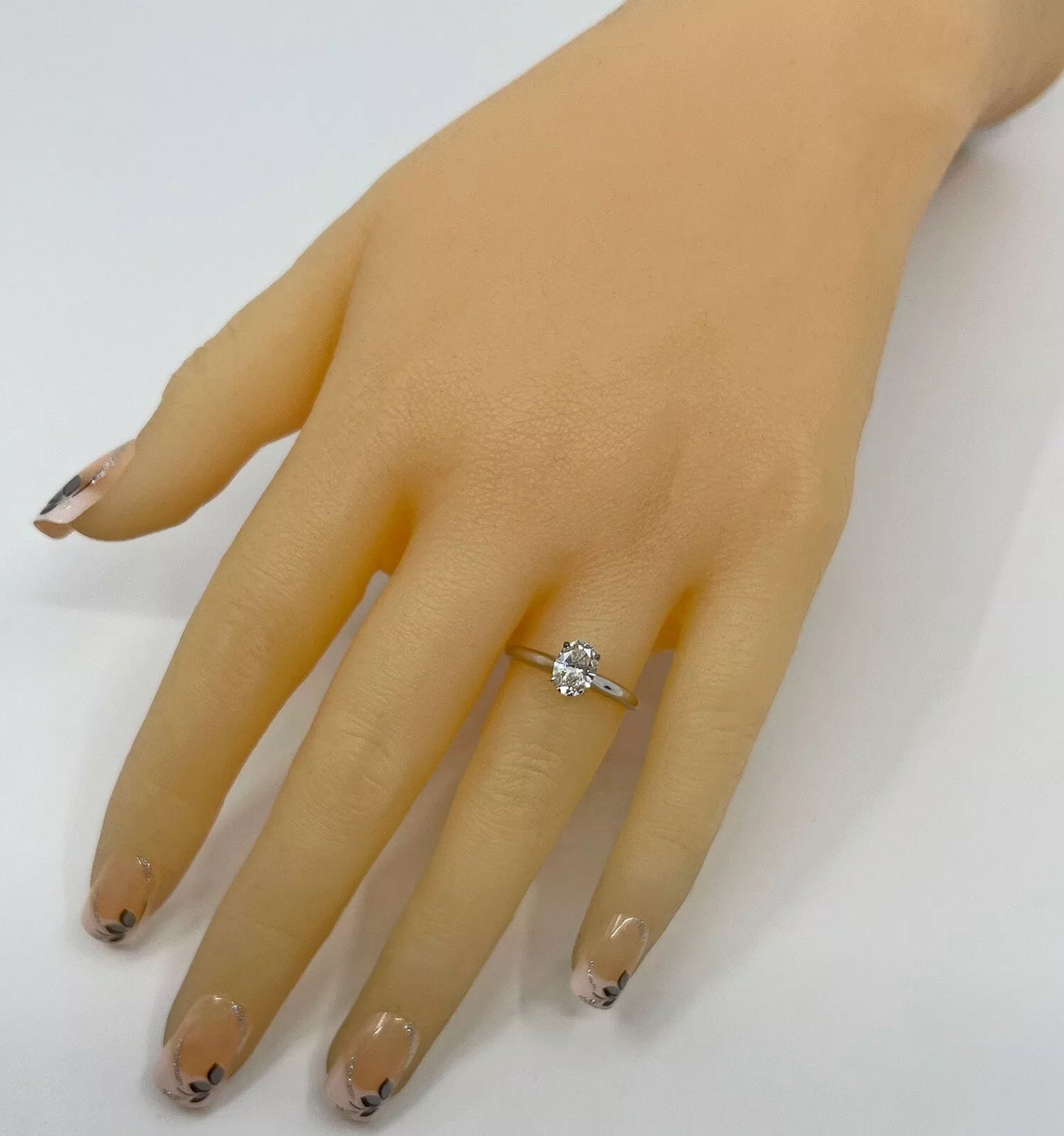 Diamond Ring Solitaire Oval 0.85 Carats 14ct White Gold Size K BA24