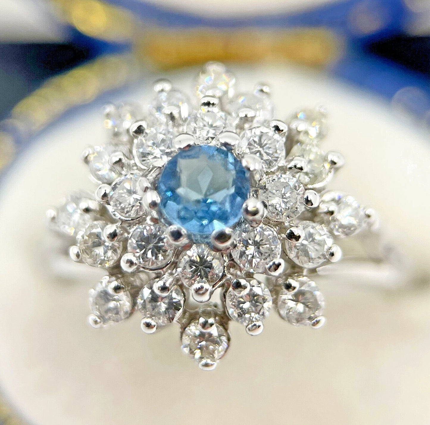 Diamond Aquamarine Ring 1.25 Carats 18ct White Gold Size K1/2 BA290