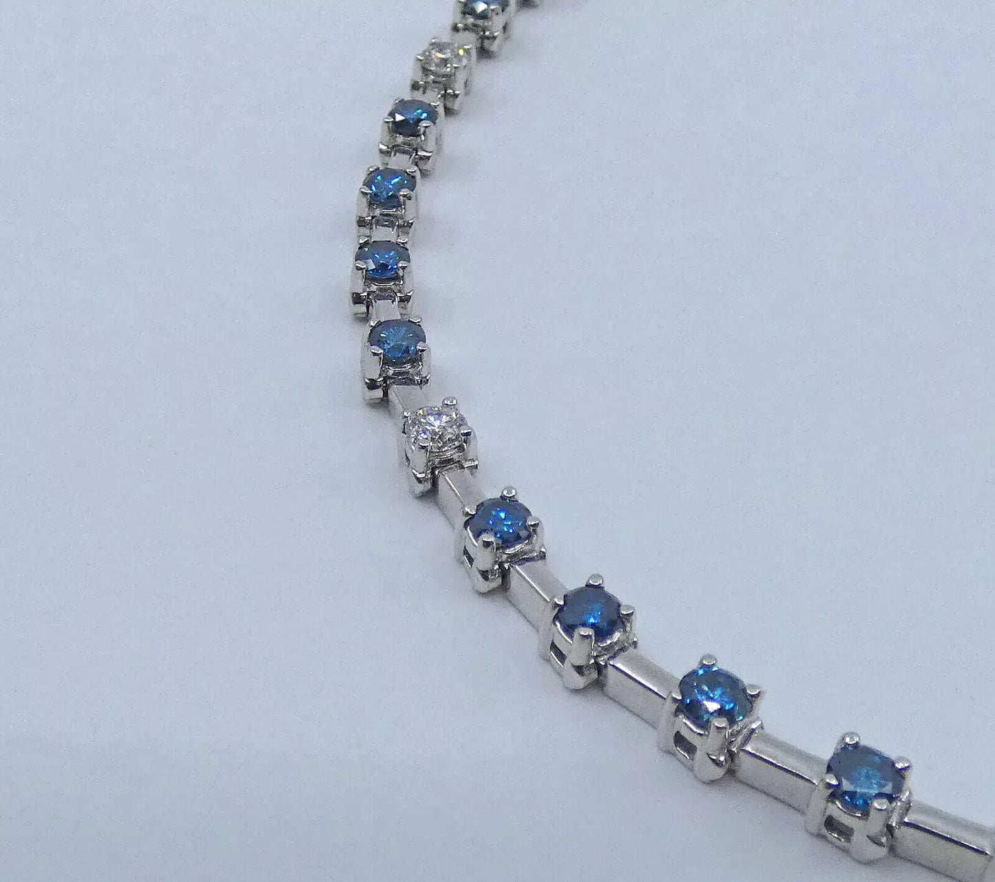Diamond Bracelet 4.5 Carats Tennis Line Blue White Gold 7 inches BA221