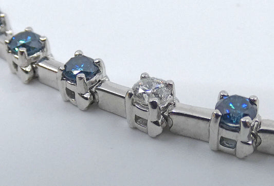 Diamond Bracelet 4.5 Carats Tennis Line Blue White Gold 7 inches BA221