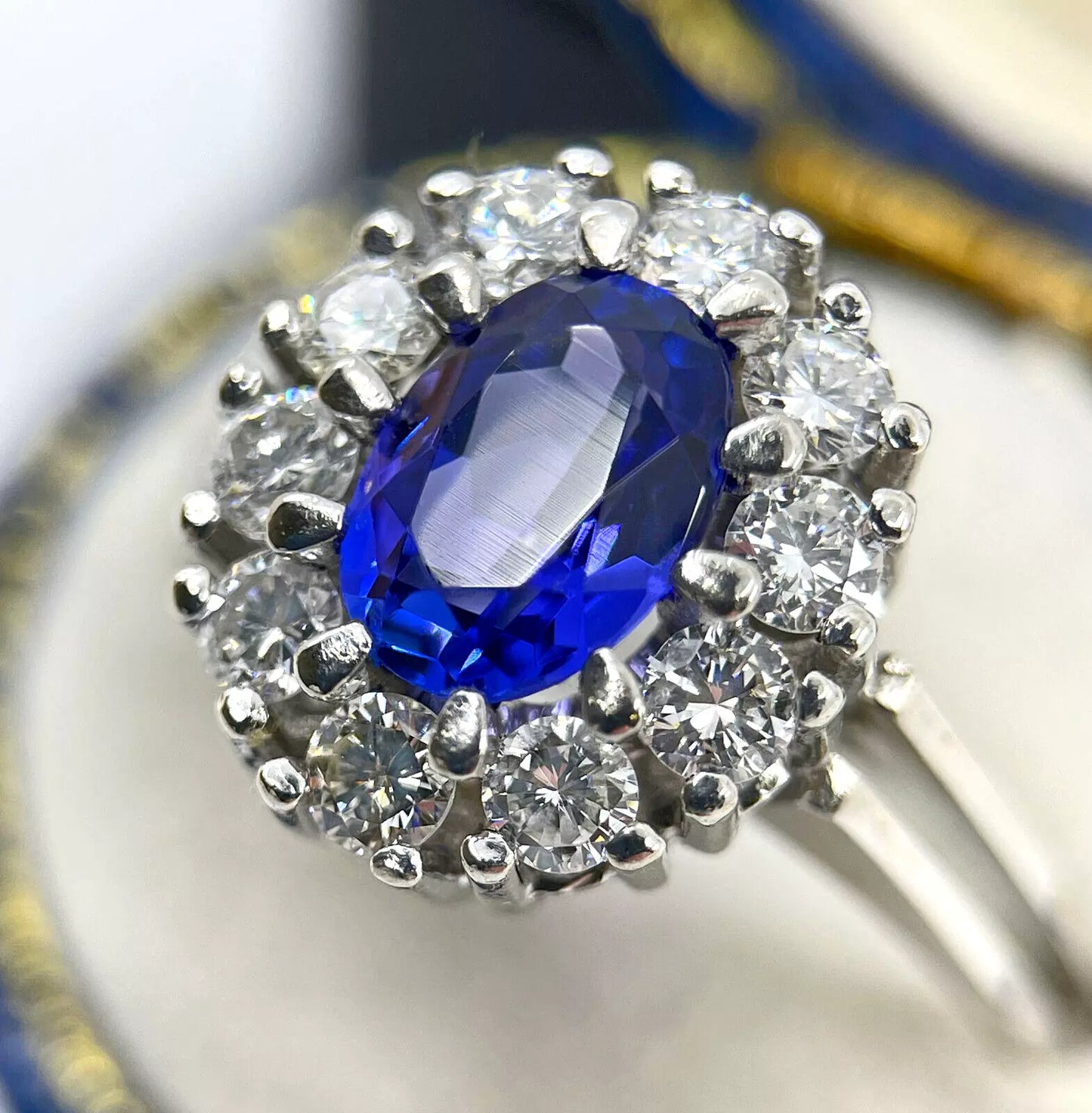 Tanzanite Diamond Ring 2.10 Carats White Gold Size O1/2 BA275