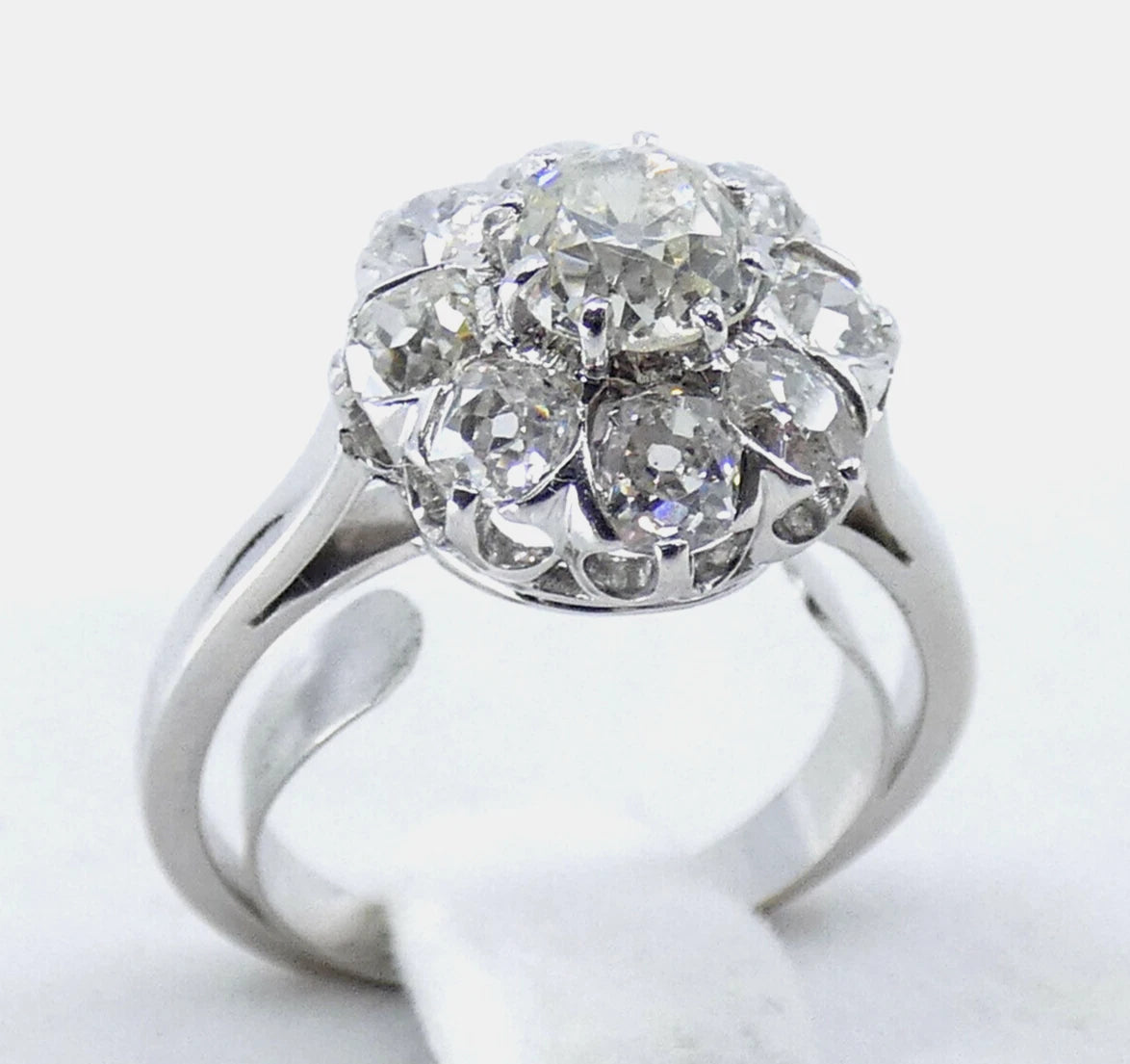 Diamond Ring Old Mine Cut Antique Vintage Cluster 2.80 Carats White Gold BA161