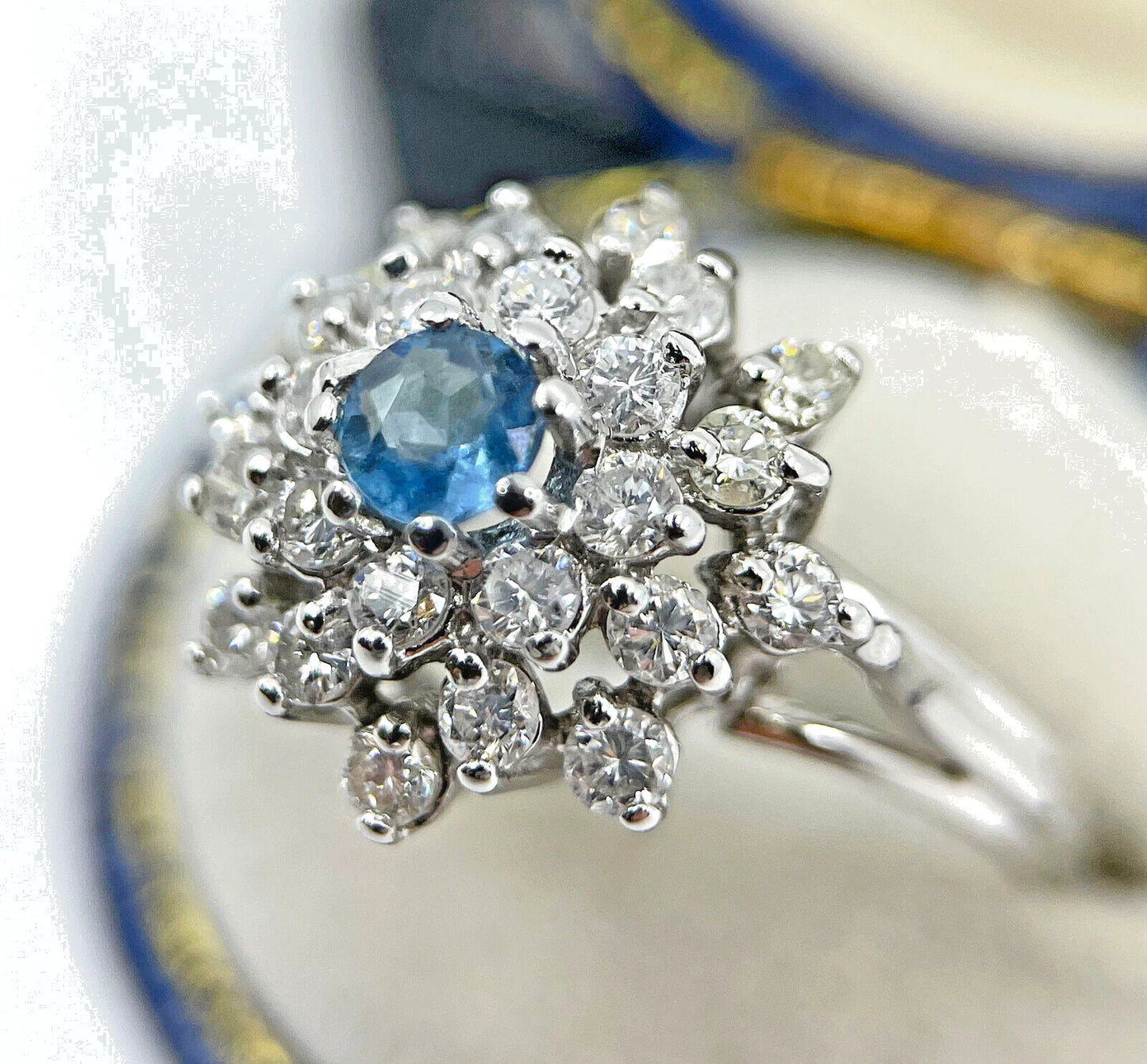 Diamond Aquamarine Ring 1.25 Carats 18ct White Gold Size K1/2 BA290