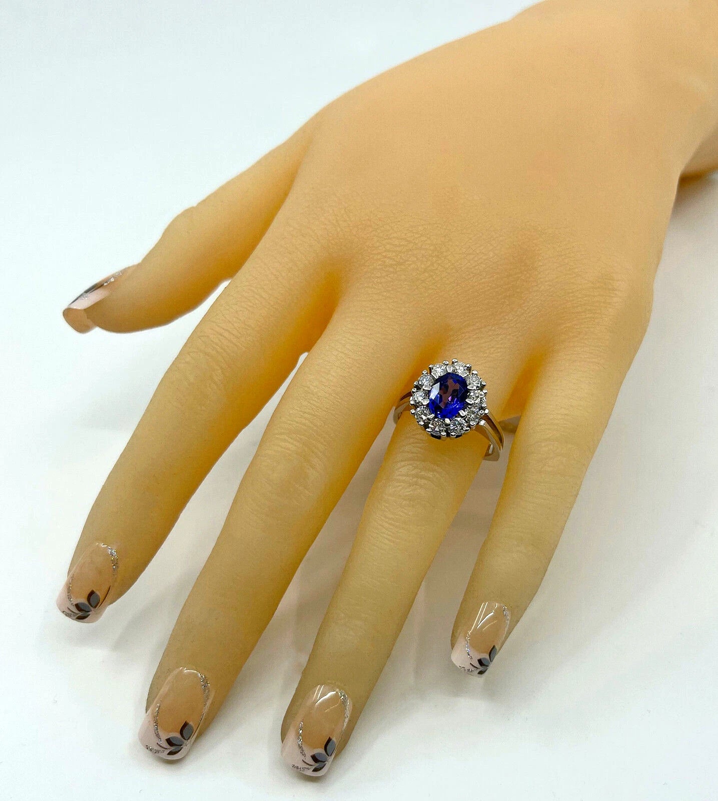 Tanzanite Diamond Ring 2.10 Carats White Gold Size O1/2 BA275