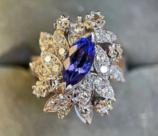 Share Tanzanite Diamond Ring Size TCW 2.04 Carats Size N1/2 18ct White Gold BA320