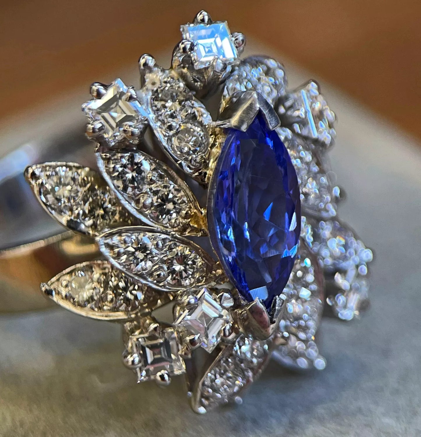 Share Tanzanite Diamond Ring Size TCW 2.04 Carats Size N1/2 18ct White Gold BA320