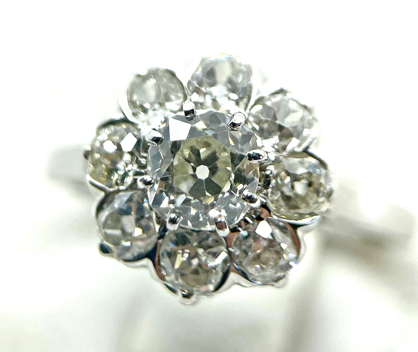 Diamond Ring Old Mine Cut Antique Vintage Cluster 2.80 Carats White Gold BA161
