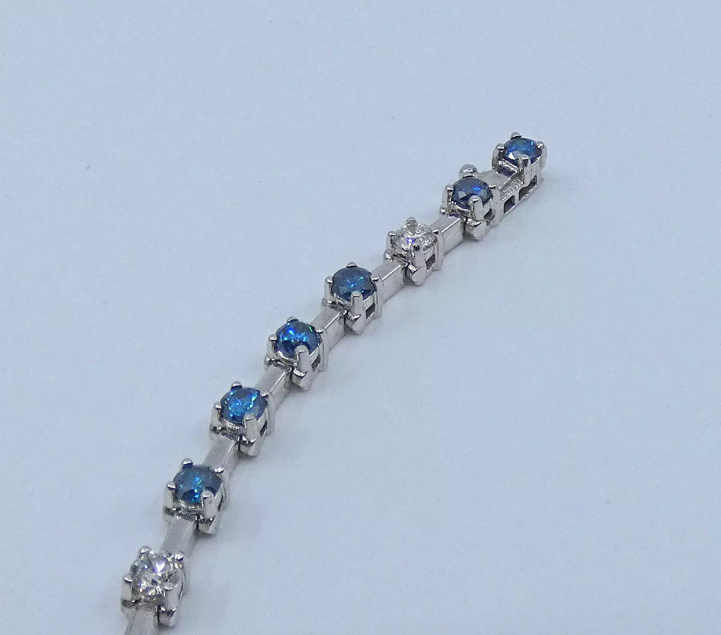 Diamond Bracelet 4.5 Carats Tennis Line Blue White Gold 7 inches BA221