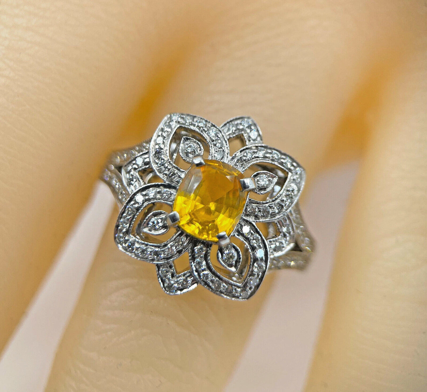 Yellow Sapphire Diamond Ring 18ct Gold 1.90 Carats Size O BA250