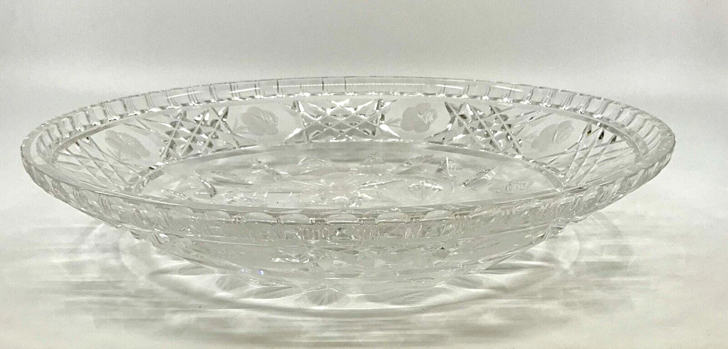 VINTAGE CUT LEAD CRYSTAL PUNCHBOWL & COVER OF LARGE PROPORTION WITH LADLE& PLATE