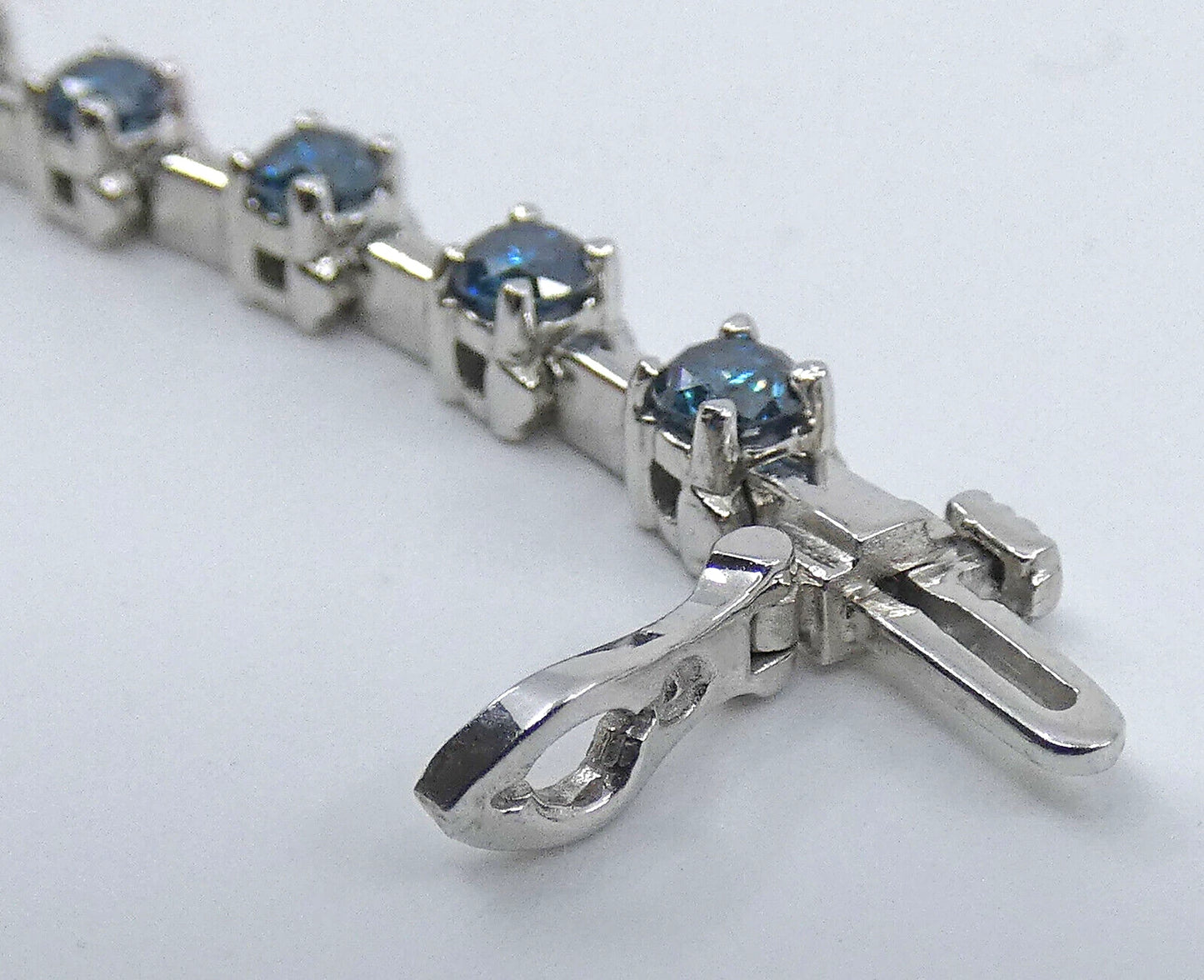 Diamond Bracelet 4.5 Carats Tennis Line Blue White Gold 7 inches BA221