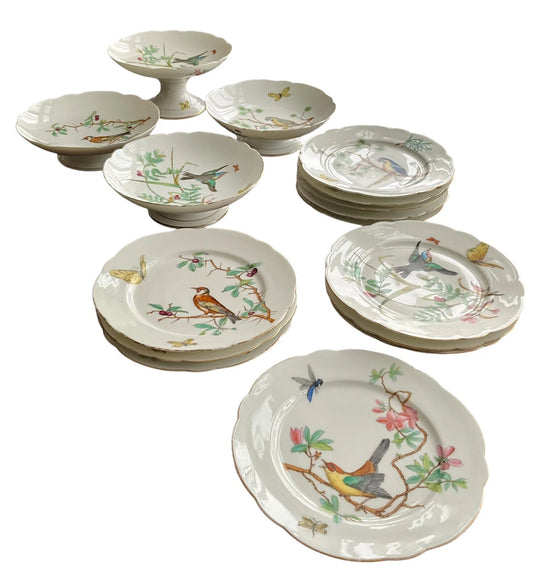 ANTIQUE CIRCA 1880 FRENCH HARD PASTE PORCELAIN 4 TAZZA/12PLATES DINNER SERVICE