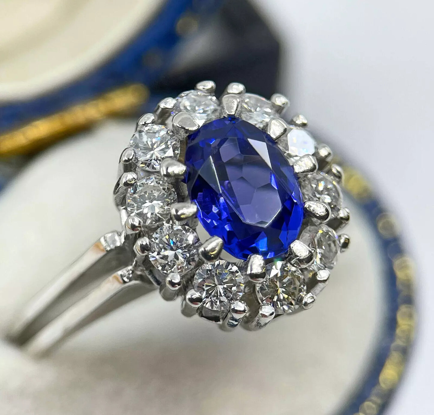 Tanzanite Diamond Ring 2.10 Carats White Gold Size O1/2 BA275