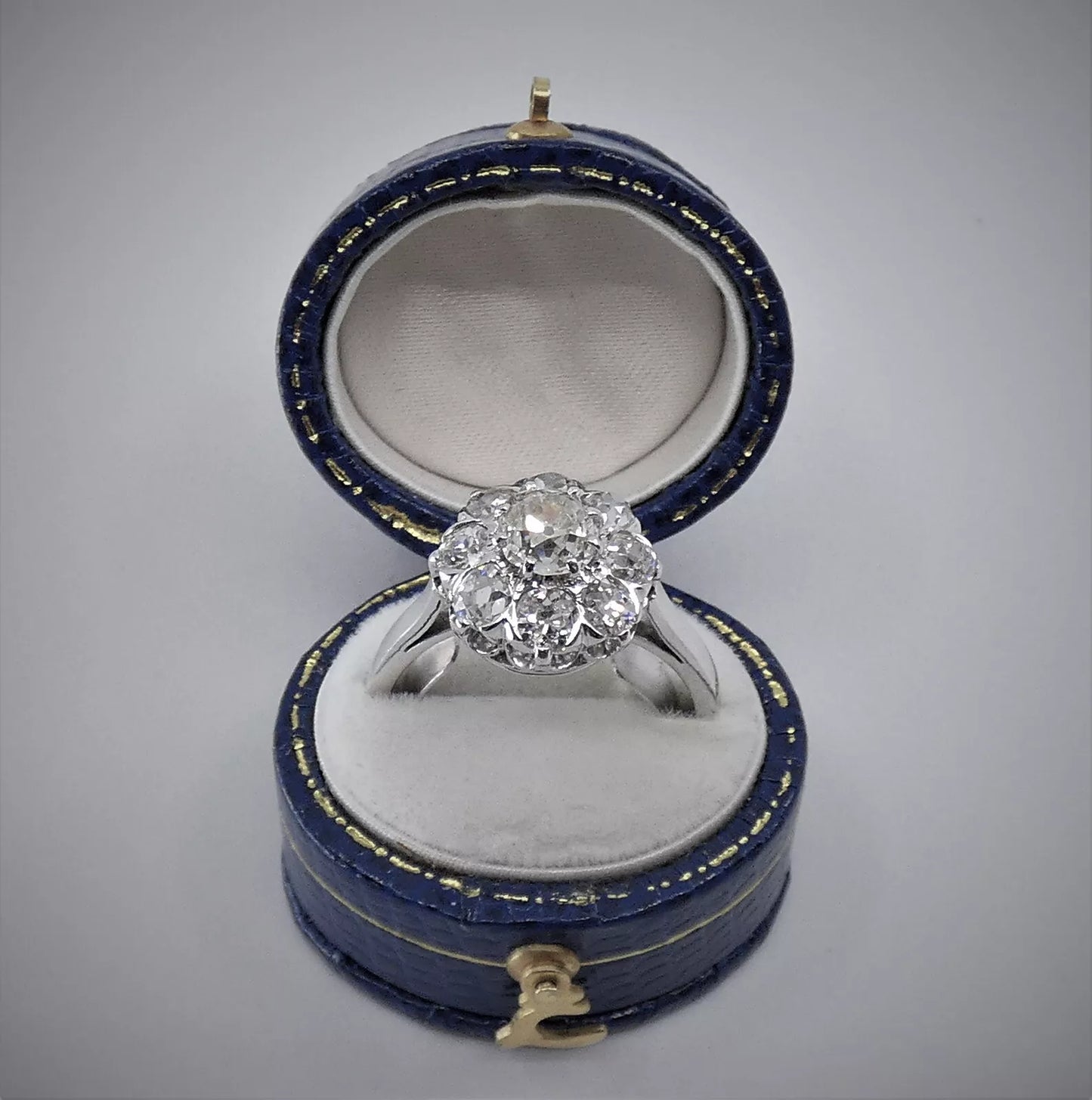 Diamond Ring Old Mine Cut Antique Vintage Cluster 2.80 Carats White Gold BA161