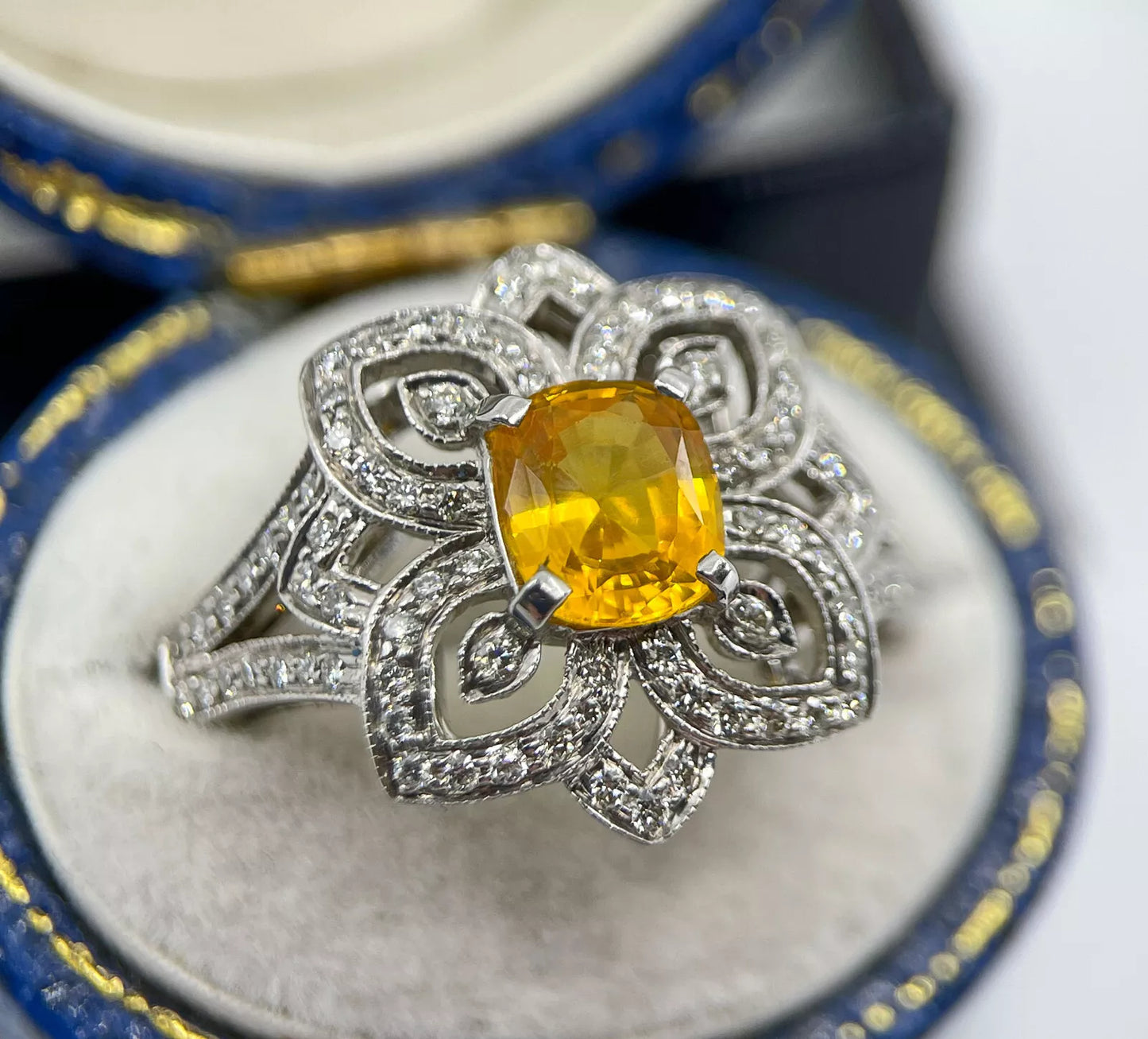 Yellow Sapphire Diamond Ring 18ct Gold 1.90 Carats Size O BA250
