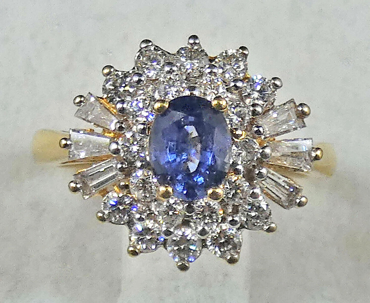 Sapphire Diamond Ring 1.76 Carats Designer Cluster 18ct Yellow Gold Ba237
