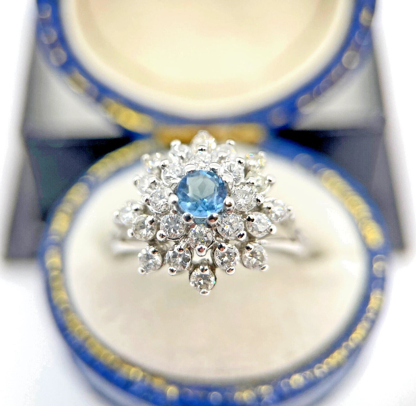 Diamond Aquamarine Ring 1.25 Carats 18ct White Gold Size K1/2 BA290