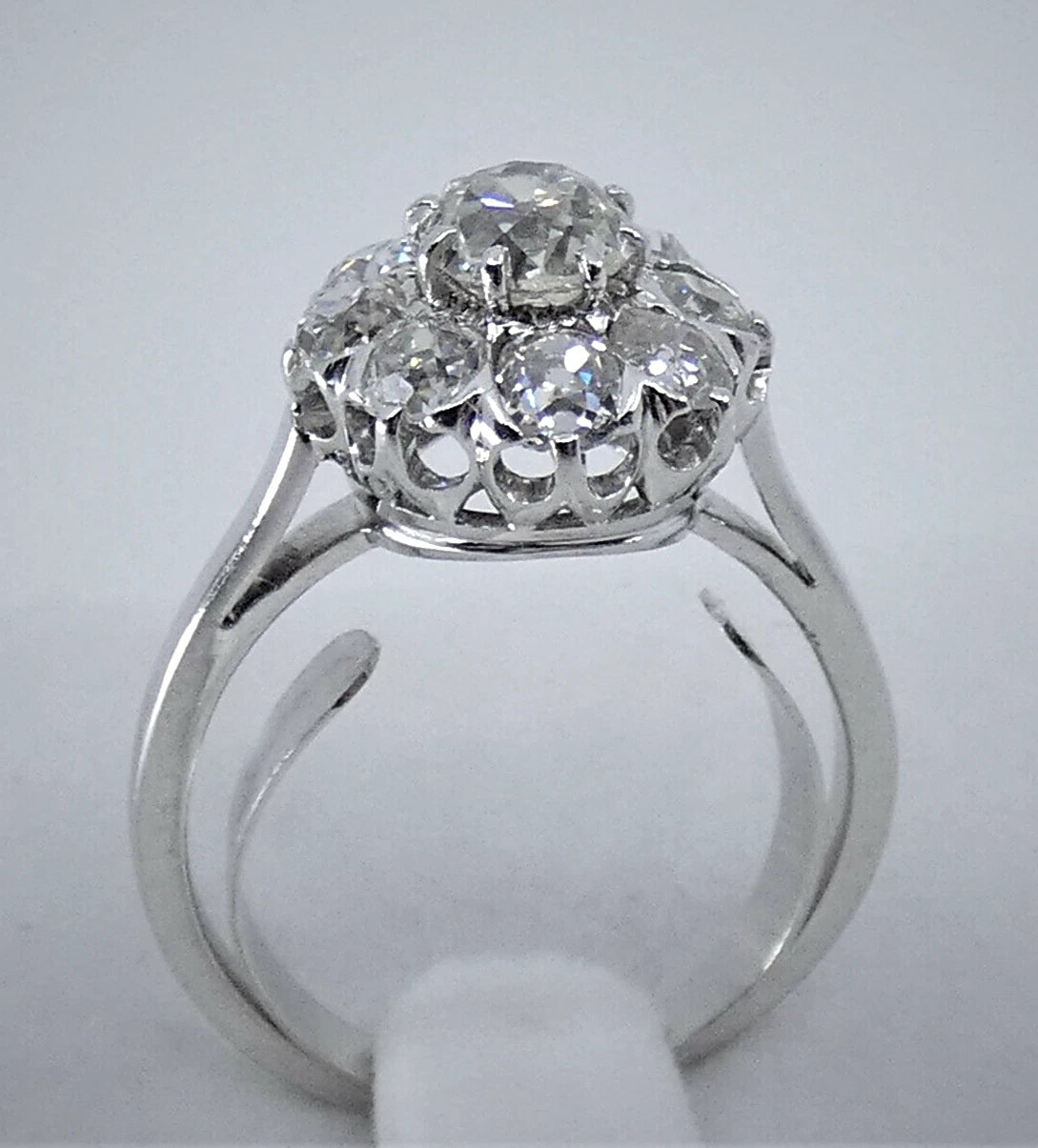 Diamond Ring Old Mine Cut Antique Vintage Cluster 2.80 Carats White Gold BA161