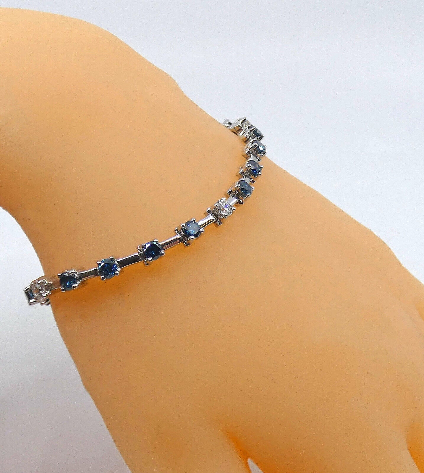 Diamond Bracelet 4.5 Carats Tennis Line Blue White Gold 7 inches BA221