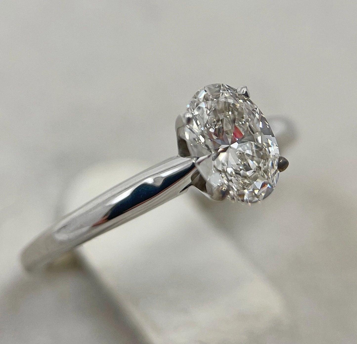 Diamond Ring Solitaire Oval 0.85 Carats 14ct White Gold Size K BA24