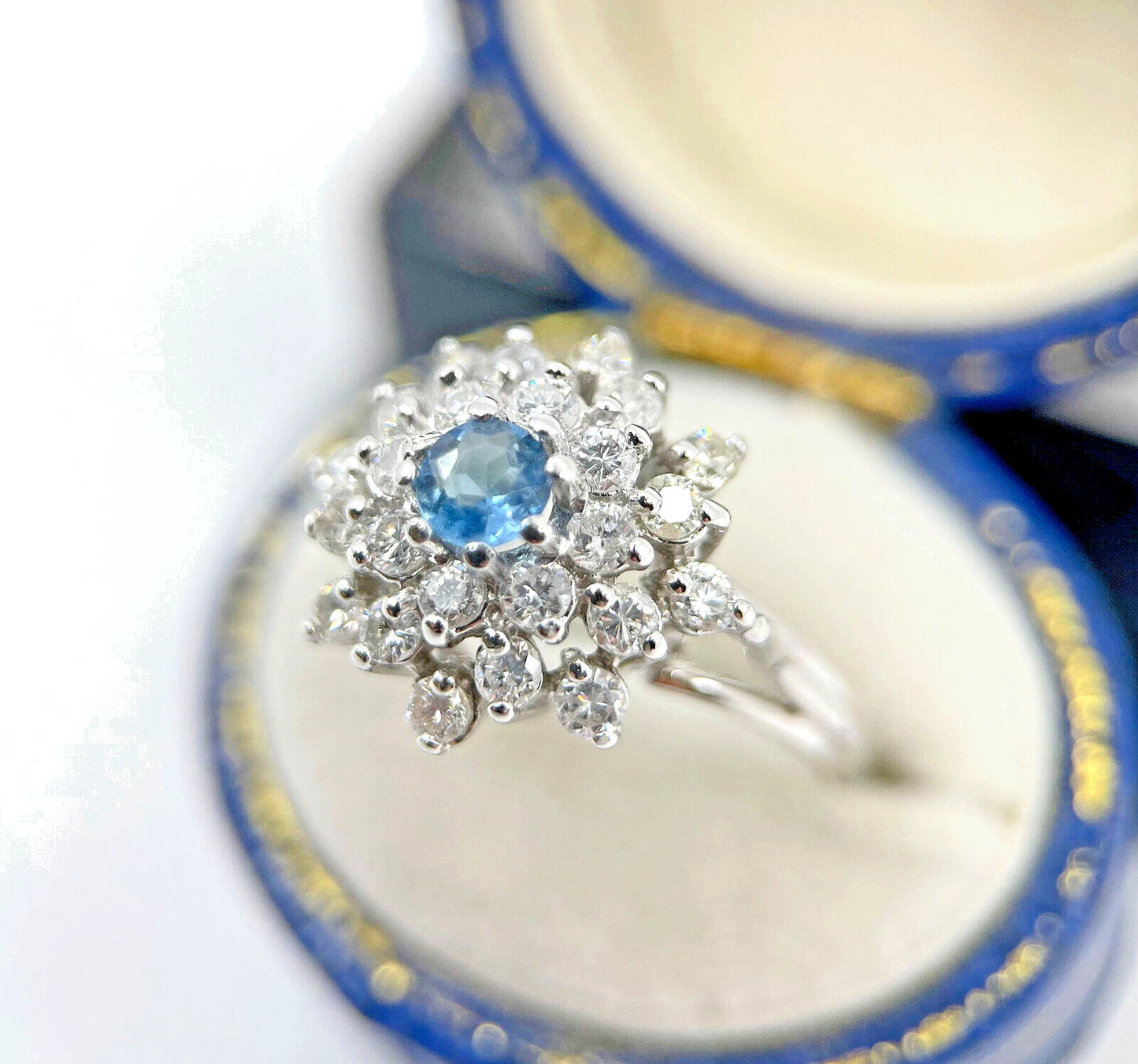 Diamond Aquamarine Ring 1.25 Carats 18ct White Gold Size K1/2 BA290