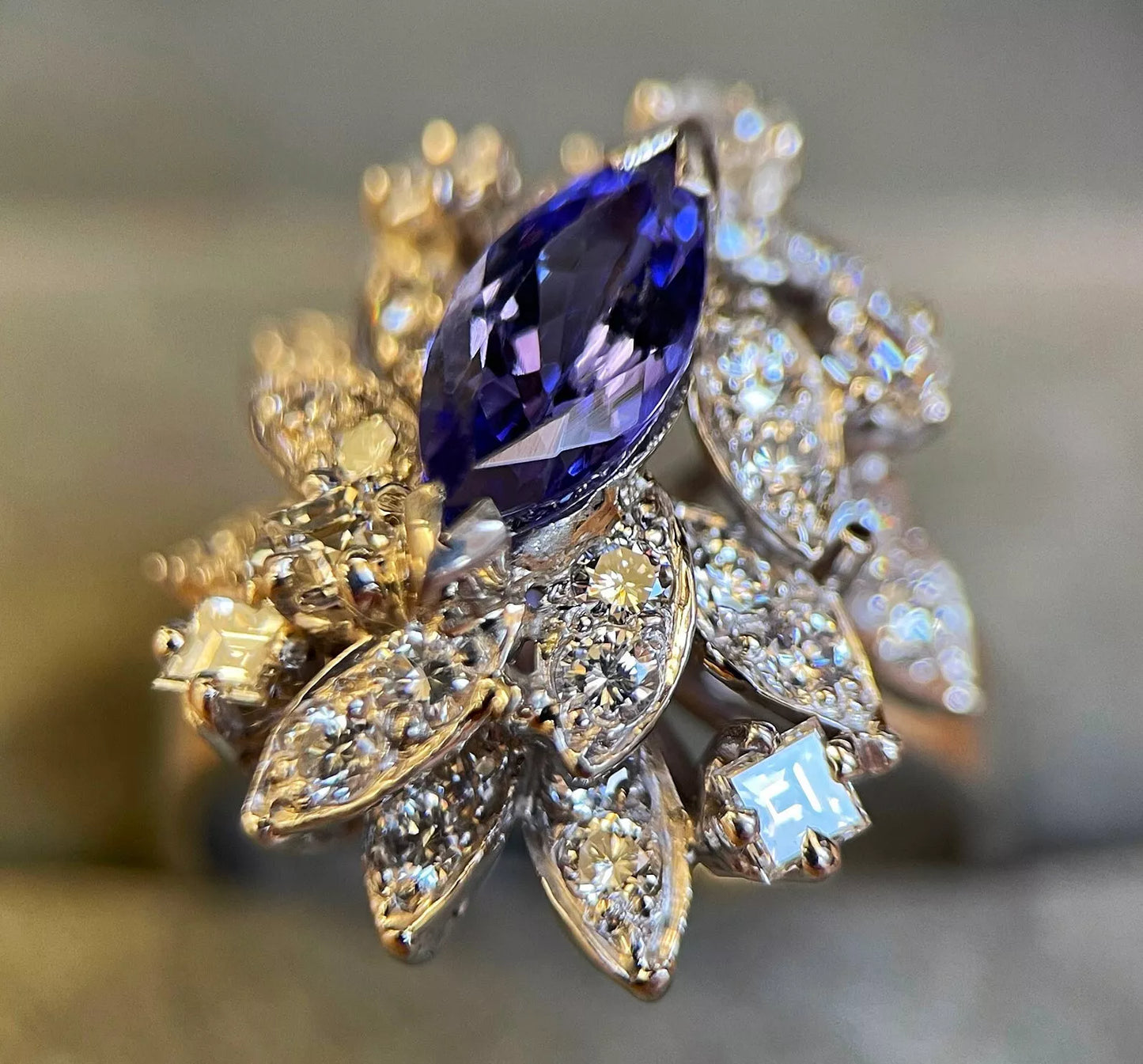 Share Tanzanite Diamond Ring Size TCW 2.04 Carats Size N1/2 18ct White Gold BA320