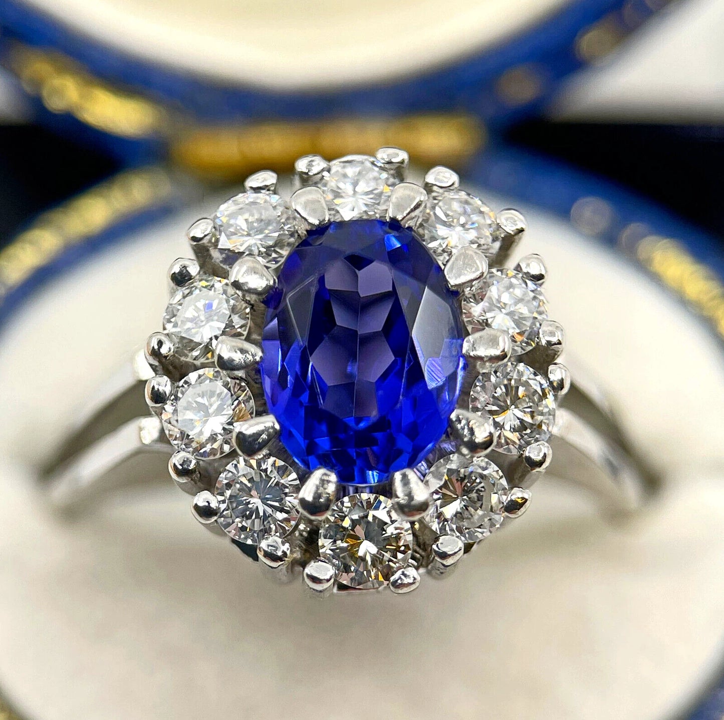 Tanzanite Diamond Ring 2.10 Carats White Gold Size O1/2 BA275