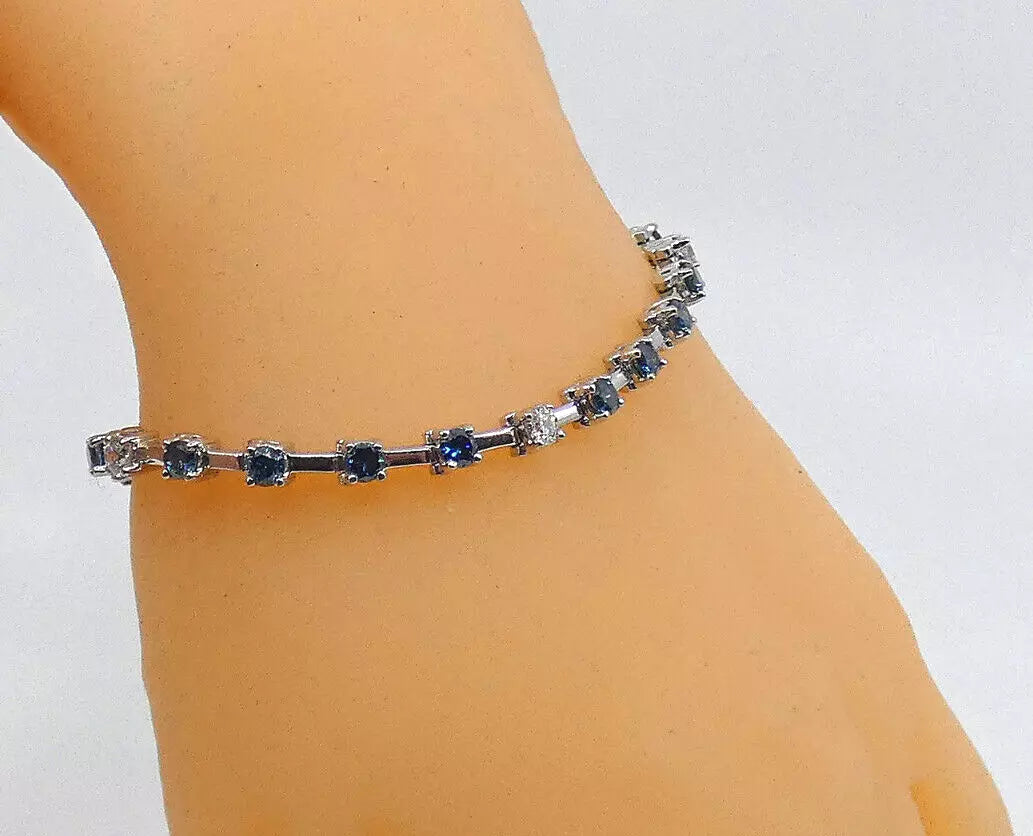 Diamond Bracelet 4.5 Carats Tennis Line Blue White Gold 7 inches BA221