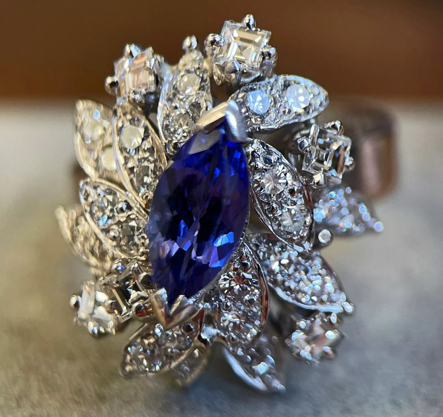 Share Tanzanite Diamond Ring Size TCW 2.04 Carats Size N1/2 18ct White Gold BA320
