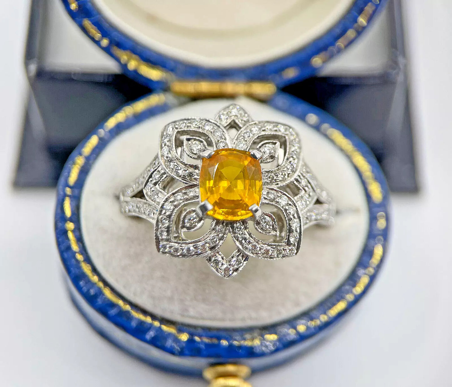 Yellow Sapphire Diamond Ring 18ct Gold 1.90 Carats Size O BA250