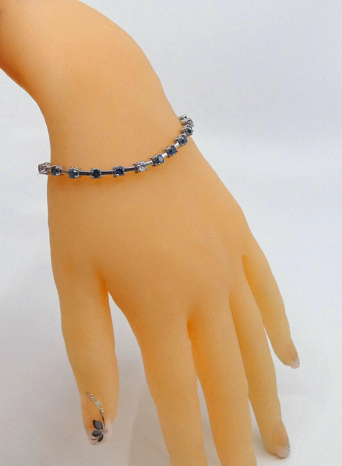 Diamond Bracelet 4.5 Carats Tennis Line Blue White Gold 7 inches BA221