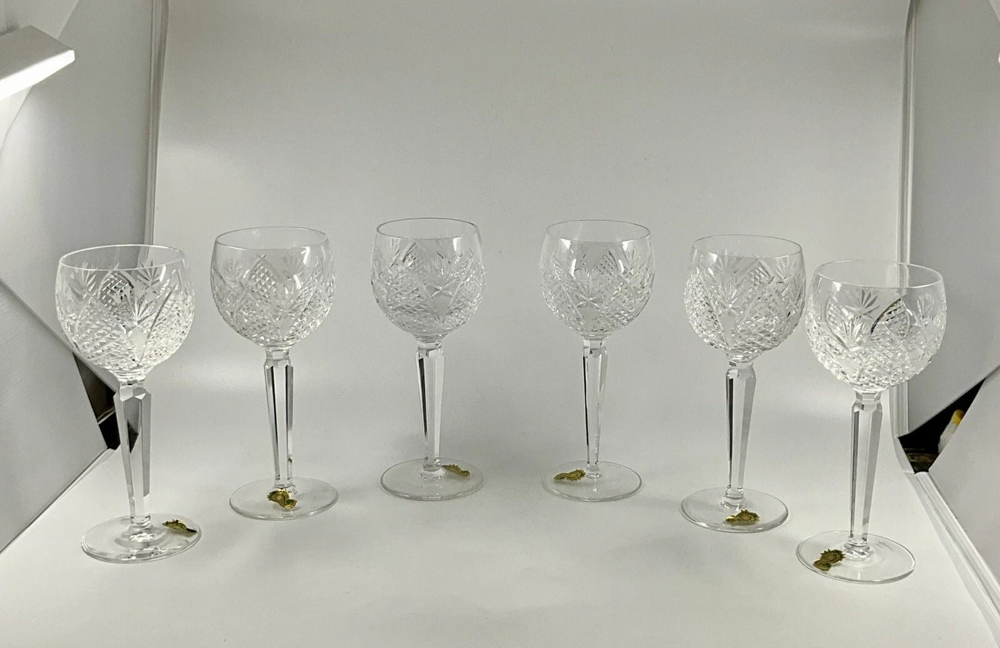 Share WATERFORD CUT LEAD CRYSTAL DUNMORE GOTHIC MARK SET OF 6 HOCK GLASSES SH56