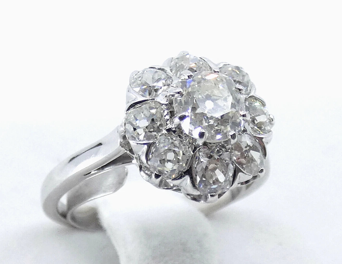Diamond Ring Old Mine Cut Antique Vintage Cluster 2.80 Carats White Gold BA161