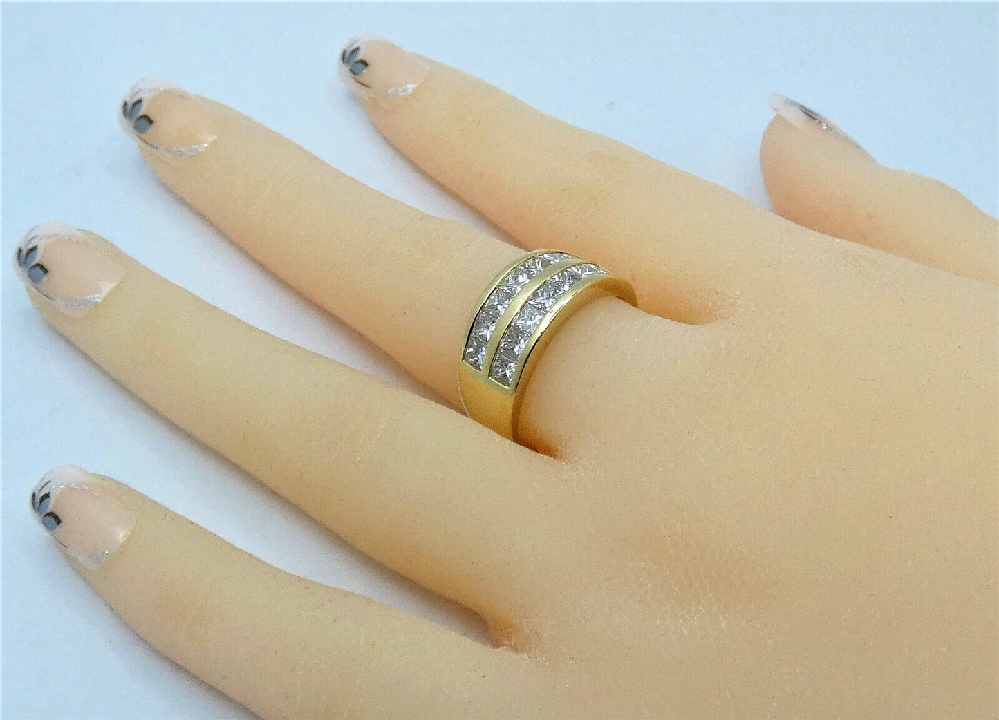 Diamond Ring Princess Band 2.25 Carats 18ct Gold HIGH QUALITY Size P1/2 BA153