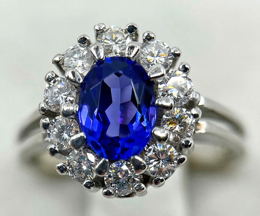 Tanzanite Diamond Ring 2.10 Carats White Gold Size O1/2 BA275