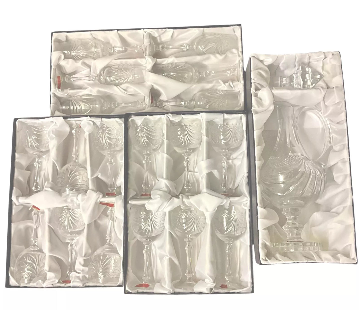 FABULOUS FRENCH CUT LEAD CRYSTAL 20 PIECE WHITE/RED/CHAMPAGNE AND CLARET JUG