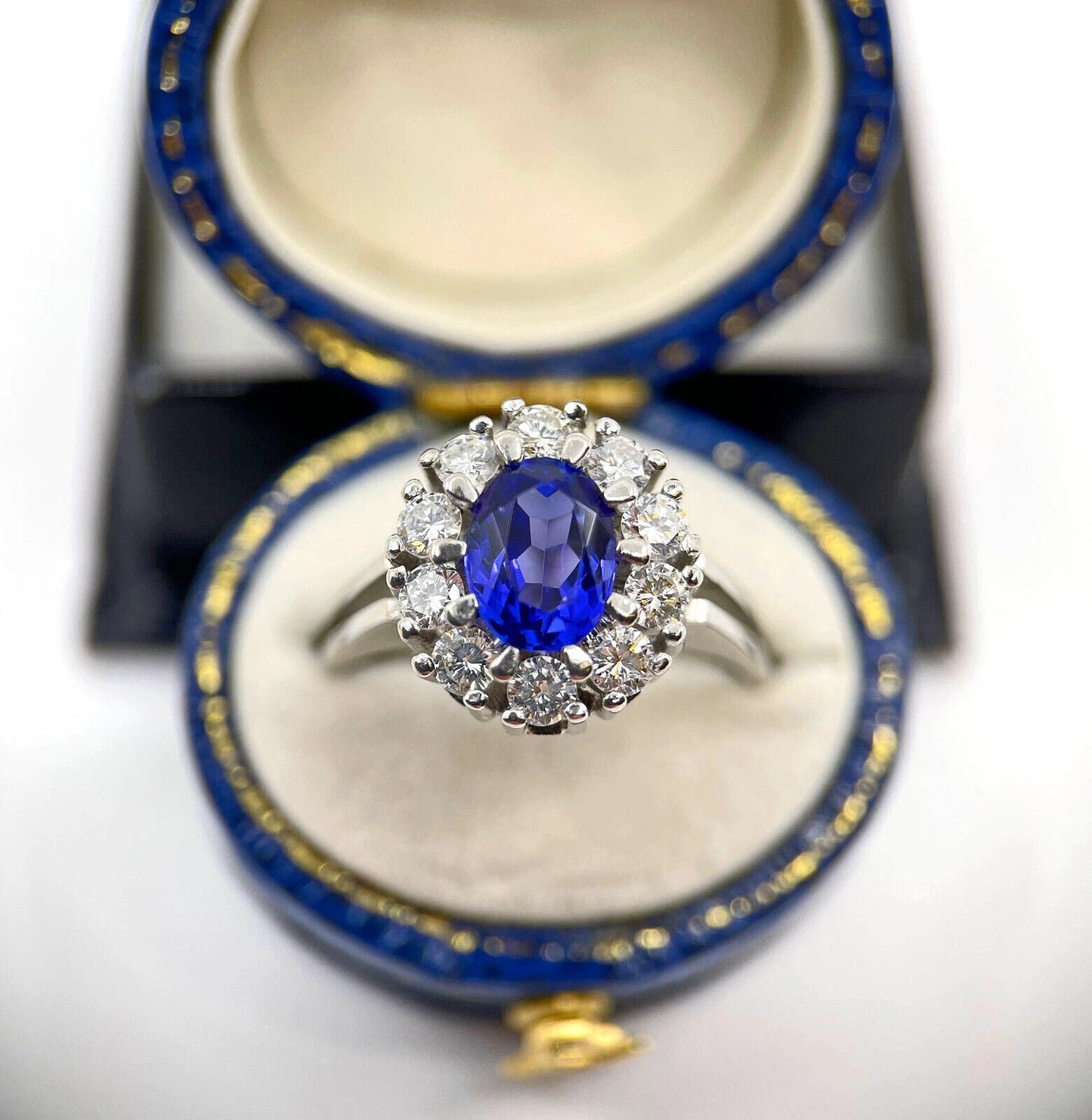 Tanzanite Diamond Ring 2.10 Carats White Gold Size O1/2 BA275